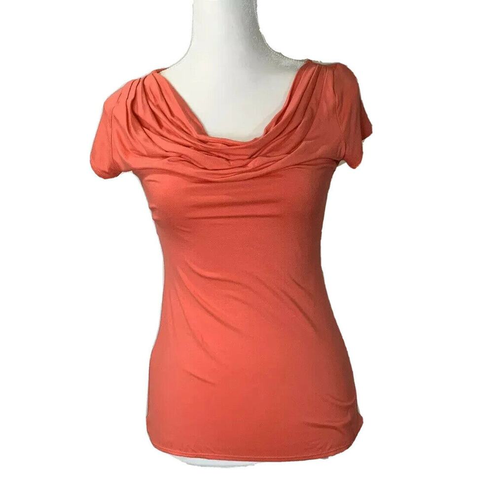 Sophie max Women’s Deep Coral Orange Cowl Neck Ruched Sides, Size s blouse top